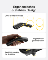 Nano460 1D/2D/QR Bluetooth Tragbare Scanner, mit USB und 2.4G, mit Abnehmbarem 800-mAhAkku - Inateck Office DE