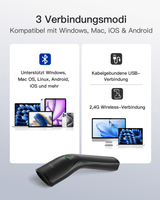 Nano460 1D/2D/QR Bluetooth Tragbare Scanner, mit USB und 2.4G, mit Abnehmbarem 800-mAhAkku - Inateck Office DE