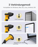 P6 AI 1D Barcodescanner mit 2.4GHz, kabellos bis 60m, 2600mAh-Akku - Inateck Office DE