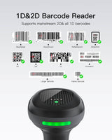 Pro 170B 2D Barcode Scanner Kabellos, QR Code Scanner mit 2 Austauschbaren 2000mAh Akkus, mit Ladestation, mit Bluetooth und Kabel USB - Inateck Office DE