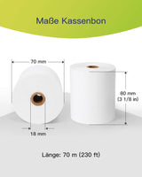 Officelab Thermopapier, 80mm breit, 70m lang, wasserfest, fett-und alkoholbeständig, 10Rollen, TP01004-10 - Inateck Office DE