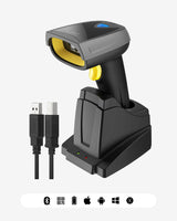 BCST-52 1D/2D Barcodescanner, kabellos 2.4GHz, Bluetooth, Displayscannen, mit intelligenter Basisstation - Inateck Office DE