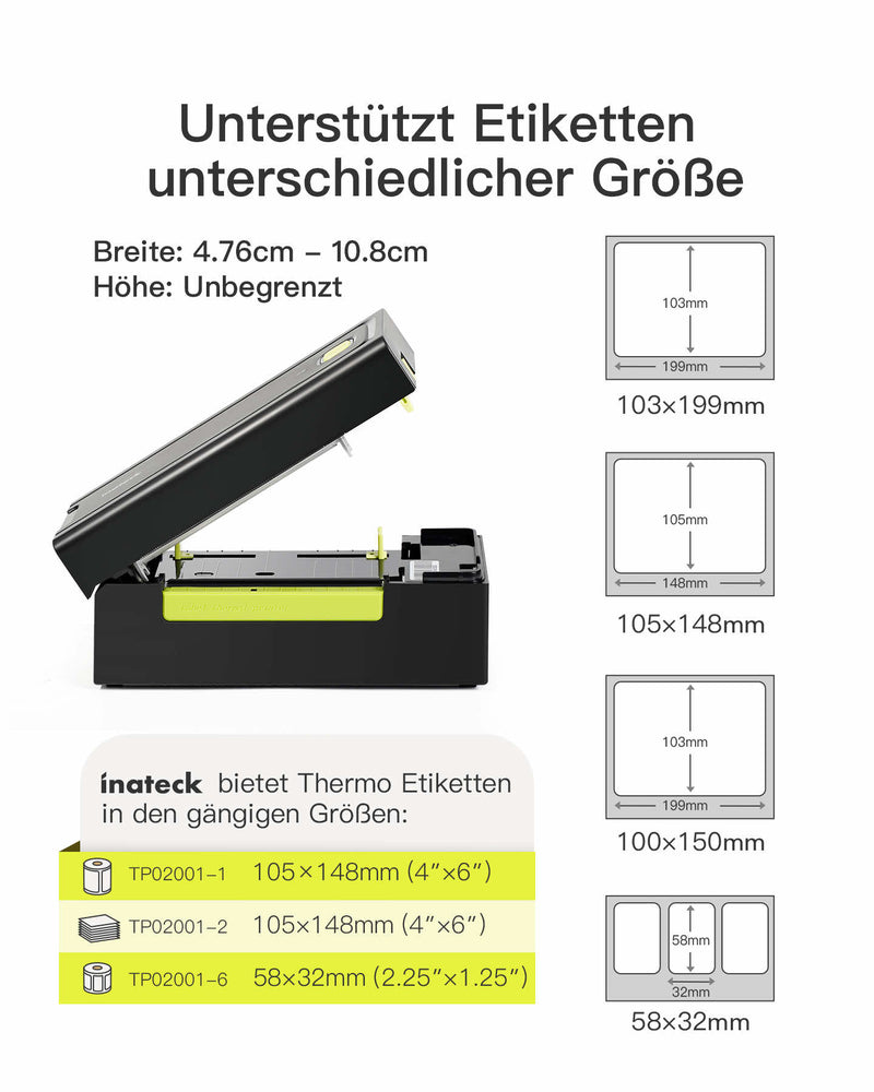 PR02001 Thermopapierdrucker für Mac/Windows, Universelle Etiketten nutzbar, schneller Druck, kompatibel mit Logistik- und Verkaufsplattformen - Inateck Office DE