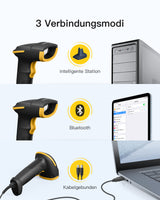 Inateck 2D Barcode Scanner Bluetooth mit Ladestation, 1D/QR Handscanner Bildschirm-Scan, BCST-54