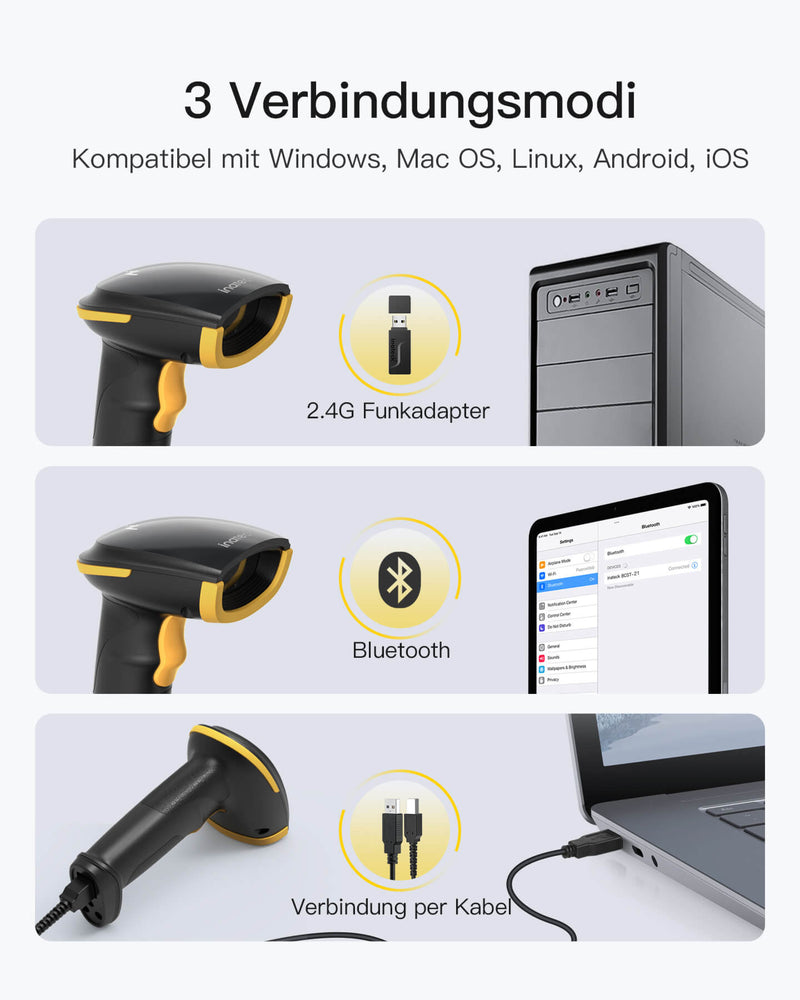 BCST-21-AI AI Bluetooth Barcode Scanner with APP/SDK & Extrem lange Übertragungsdistanz - Inateck Office DE