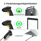 BCST-50 1D/2D Barcodescanner, kabellos 2.4GHz, Bluetooth+ BCST-S Barcodescannerständer, verstellbare Halterung - Inateck Office DE