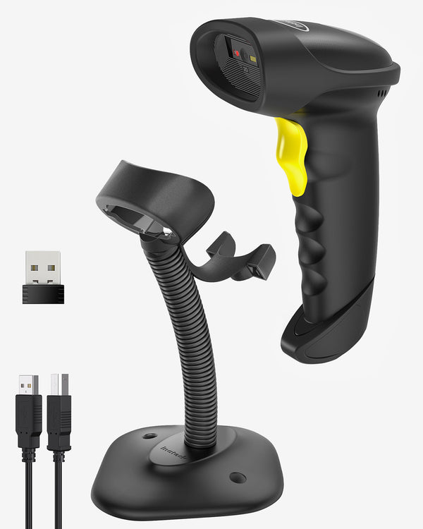 BCST-50 1D/2D Barcodescanner, kabellos 2.4GHz, Bluetooth+ BCST-S Barcodescannerständer, verstellbare Halterung - Inateck Office DE