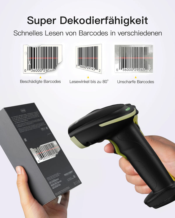 BCST-60 1D Barcodescanner mit 2.4GHz, kabellos bis 35m + BCST-S Barcodescannerständer, verstellbare Halterung - Inateck Office DE