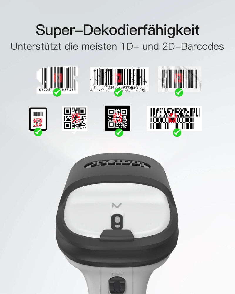 Inateck BCST-23 Barcodescanner, bluetooth, 1D, 2D QR codescanner, draadloos, 1 keer opladen, 3 maanden, draadloze handscanner met app en SDK, donker Inateck BCST-23 Barcodescanner, bluetooth, 1D, 2D QR codescanner, draadloos, 1 keer opladen, 3 maanden, draadloze handscanner met app en SDK, donker