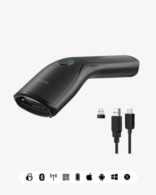 Nano460 QR Code Scanner Kabellos, Barcode Scanner 2D Bluetooth, mit USB und 2.4G, mit Abnehmbarem Akku