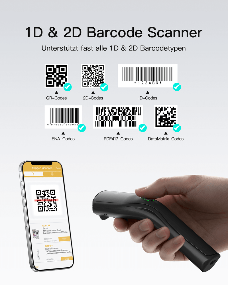 Nano 460, 2D Tragbare Barcode Scanner, 800-mAh-Akku – Inateck Office DE