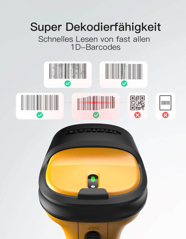 P6 AI 1D Barcodescanner mit 2.4GHz, kabellos bis 60m, 2600mAh-Akku - Inateck Office DE