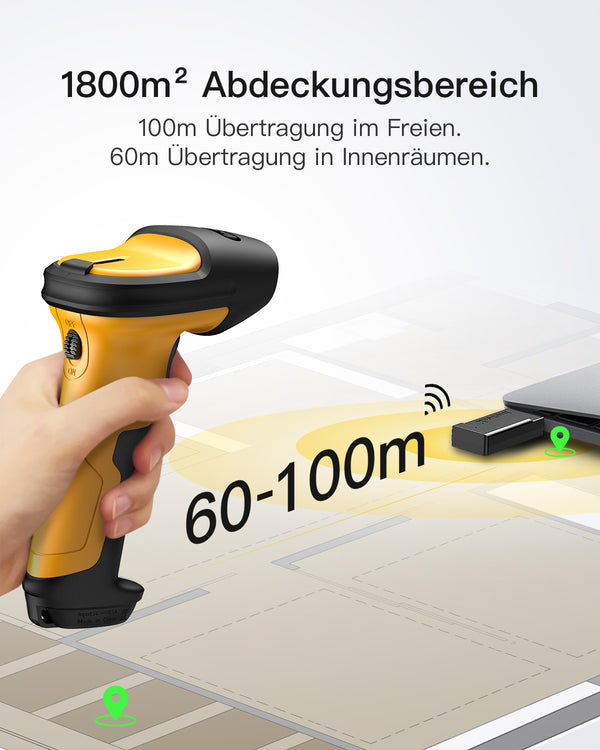 P6 1D Barcodescanner mit 2.4GHz, kabellos bis 60m + BCST-S Barcodescannerständer, verstellbare Halterung - Inateck Office DE