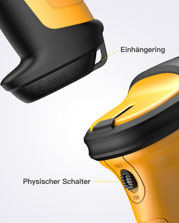 P6 1D Barcodescanner mit 2.4GHz, kabellos bis 60m + BCST-S Barcodescannerständer, verstellbare Halterung - Inateck Office DE