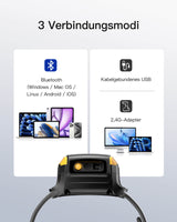 PBS005 Barcode Scanner Kabellos 2D, Armbanduhr-Stil, QR Code Scanner Bluetooth, Sprachsteuerung, Typ-C Kabel & 2.4G Adapter Wireless