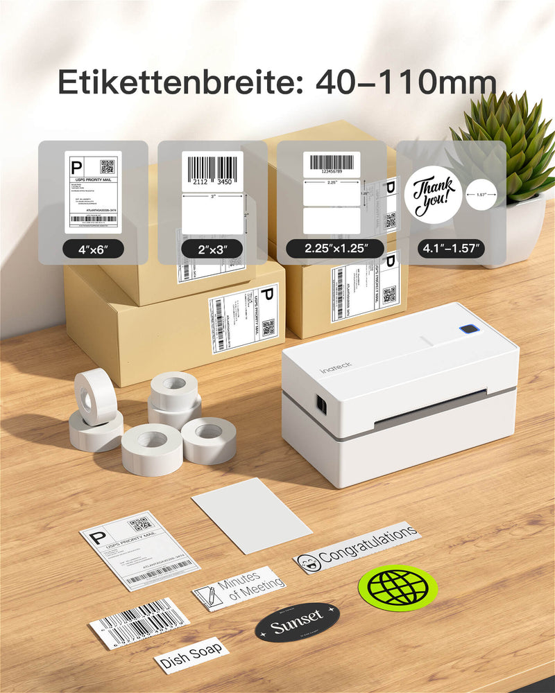 PR40 Bluetooth Thermo-Etikettendrucker, Kabelloser 4x6 Versandetikettendrucker - Inateck Office DE