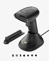 Pro 170B 2D Barcode Scanner Kabellos, QR Code Scanner mit 2 Austauschbaren 2000mAh Akkus, mit Ladestation, mit Bluetooth und Kabel USB - Inateck Office DE