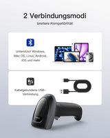 Pro 170B 2D Barcode Scanner Kabellos, QR Code Scanner mit 2 Austauschbaren 2000mAh Akkus, mit Ladestation, mit Bluetooth und Kabel USB