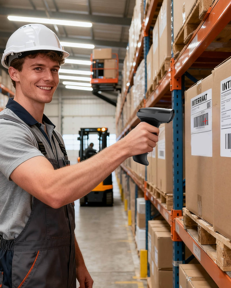 Pro 170B 2D Barcode Scanner Kabellos, QR Code Scanner mit 2 Austauschbaren 2000mAh Akkus, mit Ladestation, mit Bluetooth und Kabel USB