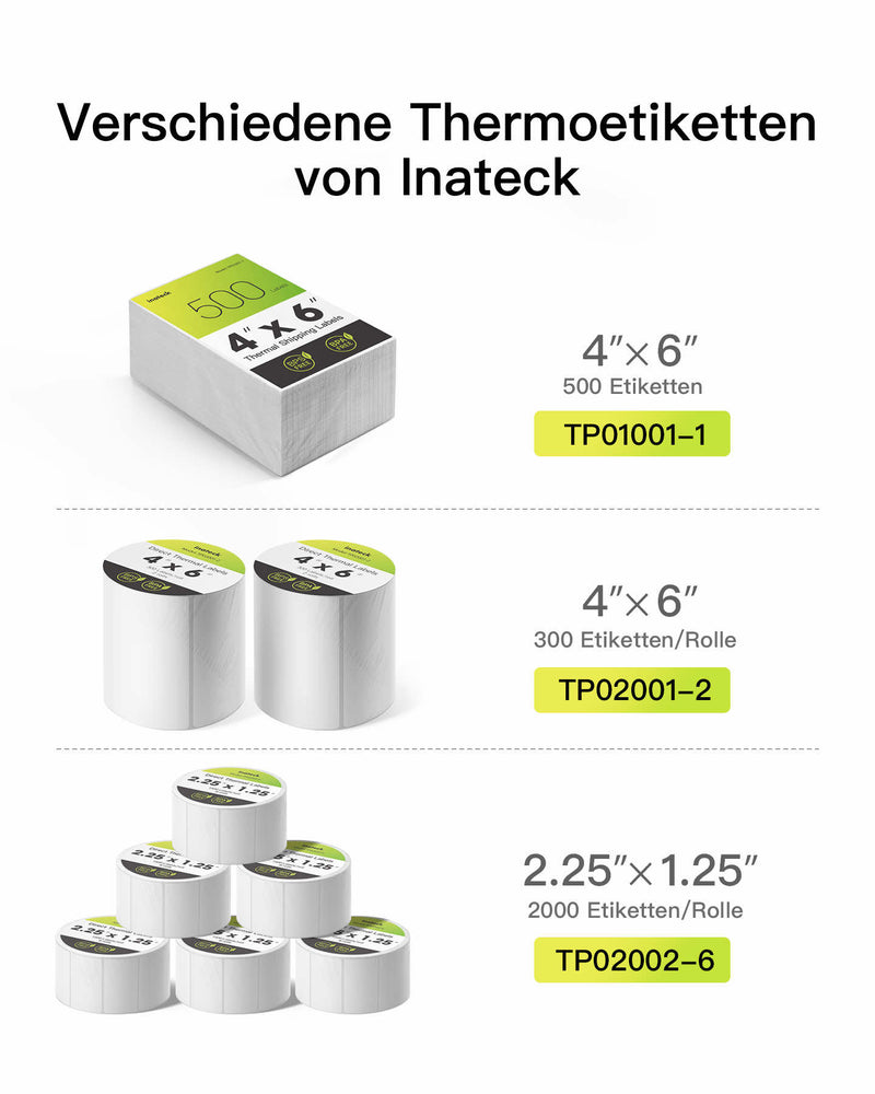 Thermopapier Versandetiketten Label thermo, 4 × 6 Zoll (100 mm × 150 mm), Wasserfester Versandaufkleber, BPA/BPS-frei,500 Stück, TP01001 - Inateck Office DE