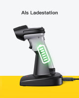 P6 1D Barcodescanner mit 2.4GHz, kabellos bis 60m, 2600mAh-Akku + BS04001 Barcode Scanner Ladestation - Inateck Office DE