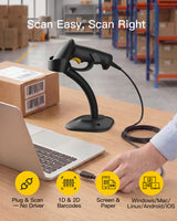 Hyper A60S, Barcode Scanner 2D mit Stand USB, QR Code Scanner Plug & Play für Lager, Bibliothek & Einzelhandel