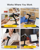 Hyper A60S, Barcode Scanner 2D mit Stand USB, QR Code Scanner Plug & Play für Lager, Bibliothek & Einzelhandel