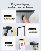 BCST-72S, Inateck Barcode Scanner Bluetooth mit Ladestation, 1D/2D/QR, 2.4G/USB, Liest von Bildschirmen