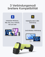 BCST-72S, Inateck Barcode Scanner Bluetooth mit Ladestation, 1D/2D/QR, 2.4G/USB, Liest von Bildschirmen