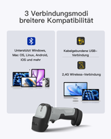 BCST-72S, Inateck Barcode Scanner Bluetooth mit Ladestation, 1D/2D/QR, 2.4G/USB, Liest von Bildschirmen