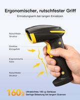 Hyper 310, Barcode Scanner Kabellos 1D mit Display, 3-in-1 mit Bluetooth
