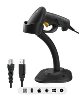 Hyper A60S, Barcode Scanner 2D mit Stand USB, QR Code Scanner Plug & Play für Lager, Bibliothek & Einzelhandel