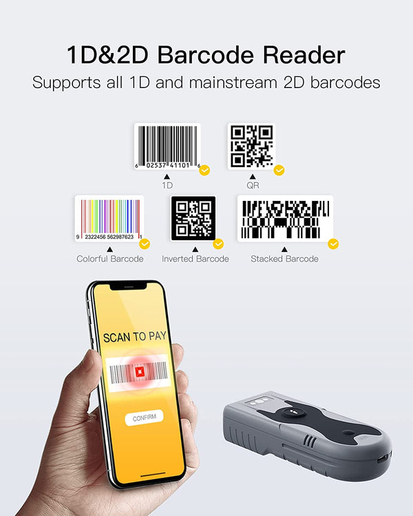 BCST-42 1D/2D Barcodescanner, Bluetooth 5.0, 30m Reichweite, Taschenscanner, Displayscannen - Inateck Office DE