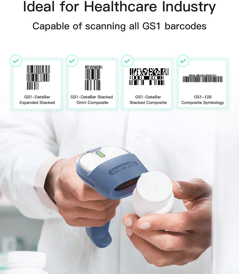 BCST-71 1D/2D Barcodescanner, kabellos 2.4GHz, Bluetooth 5.0, Displayscannen, Entwickelt für Gesundheitswesen - Inateck Official DE