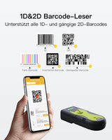 BCST-42 1D/2D Barcodescanner, Bluetooth 5.0, 40m Reichweite, Taschenscanner, Grün - Inateck Office DE