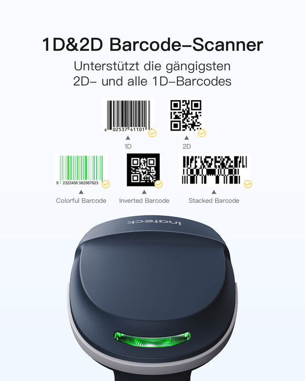 BCST-54 1D/2D Barcodescanner, Bluetooth 5.0, 2.4Ghz Intelligente Station, Bildschirm-Scannen - Inateck Office DE
