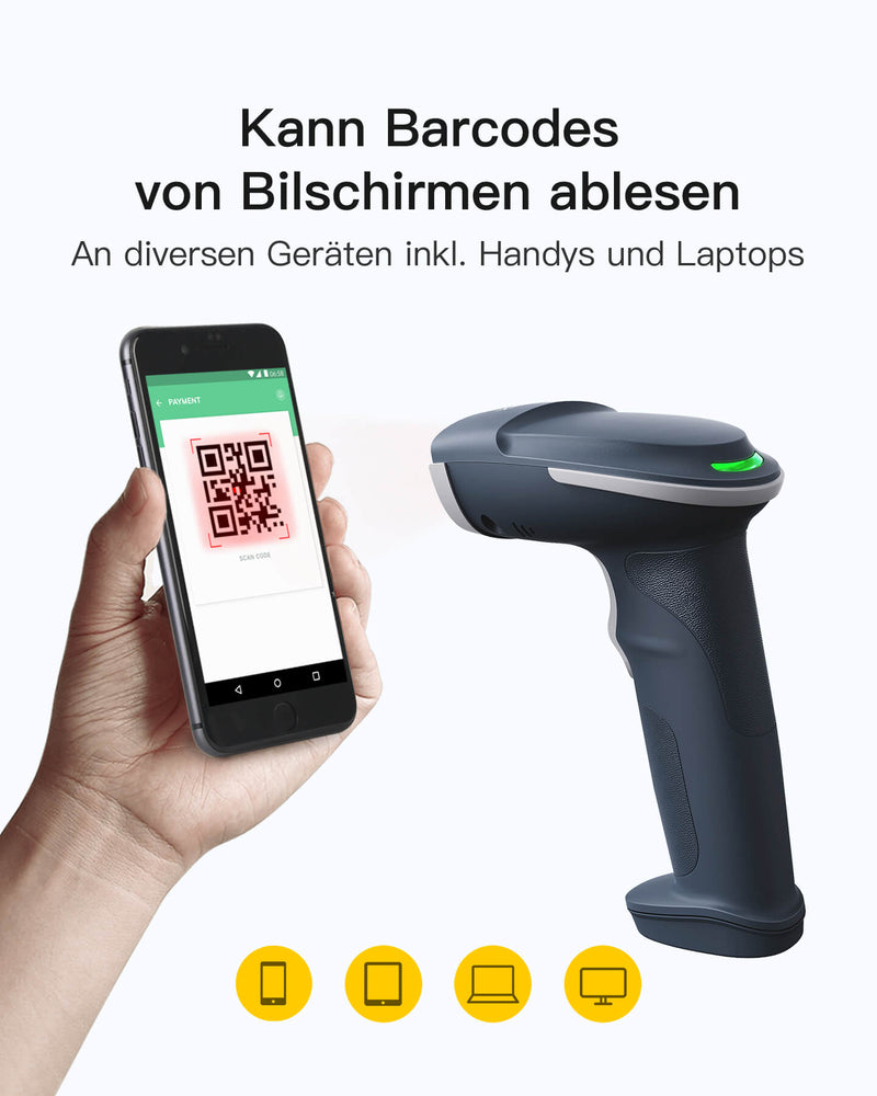 BCST-54 1D/2D Barcodescanner, Bluetooth 5.0, 2.4Ghz Intelligente Station, Bildschirm-Scannen - Inateck Office DE