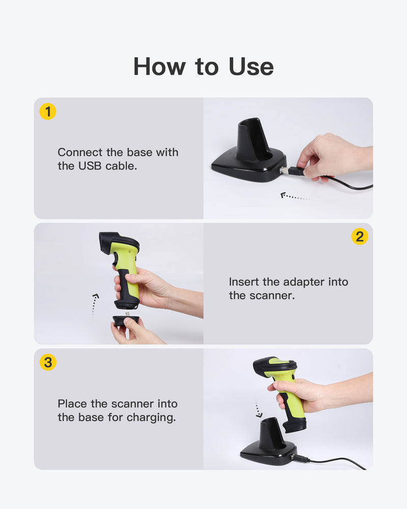 BCST-60 1D Barcodescanner mit 2.4GHz, kabellos bis 35m + BS04001 Barcode Scanner Ladestation - Inateck Office DE