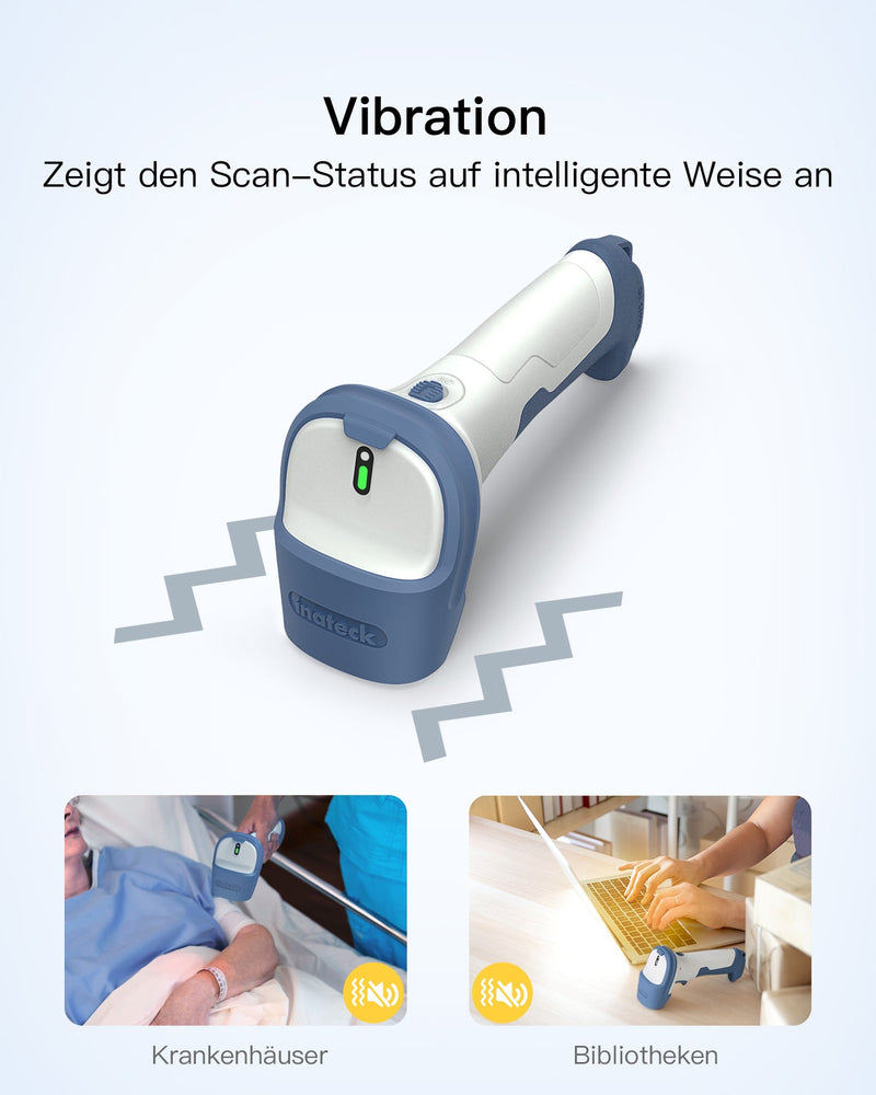 BCST-73 1D/2D Barcodescanner, kabellos 2.4GHz, Bluetooth 5.0, Displayscannen + BS04001 Barcode Scanner Ladestation - Inateck Office DE