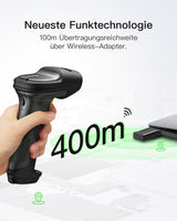 P7 1D Barcodescanner mit 2.4GHz, kabellos bis 100m, Bluetooth, Displayscannen + BS04001 Barcode Scanner Ladestation - Inateck Office DE