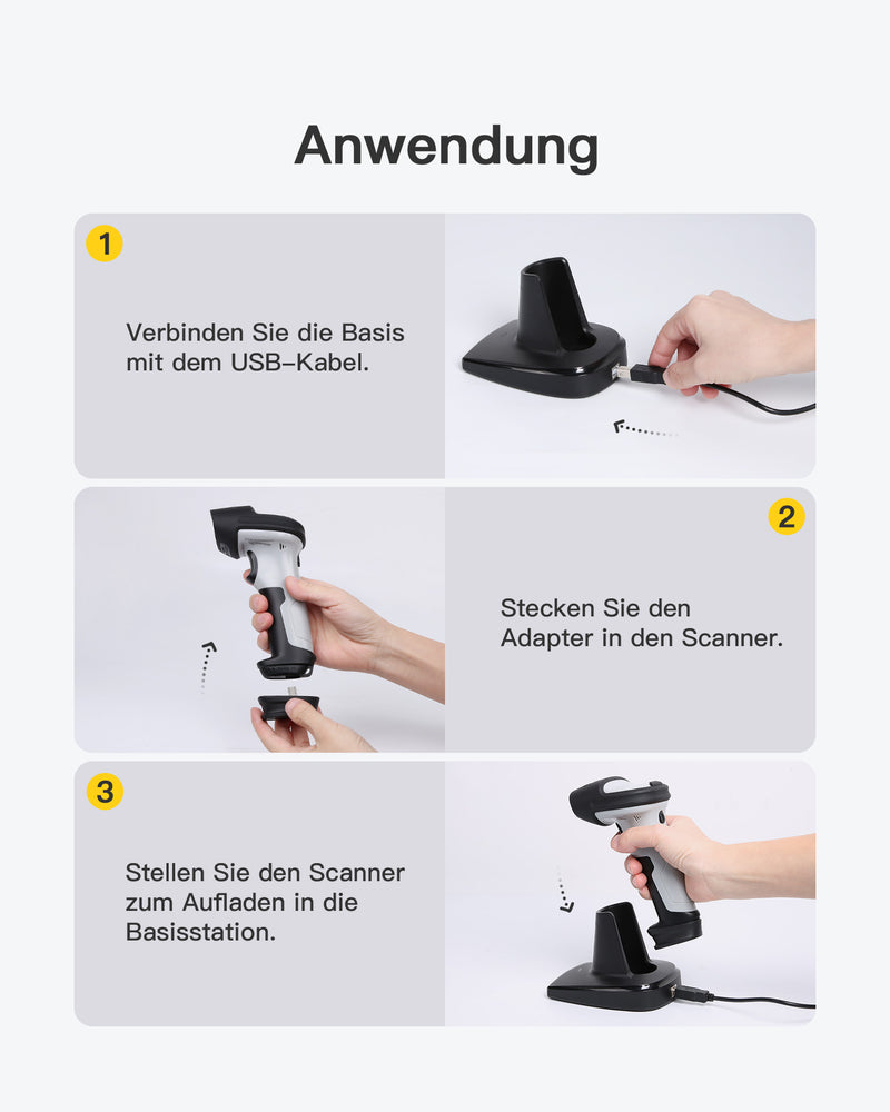 BCST-70 1D Barcodescanner, Bluetooth bis 35m + BS04001 Barcode Scanner Ladestation - Inateck Office DE