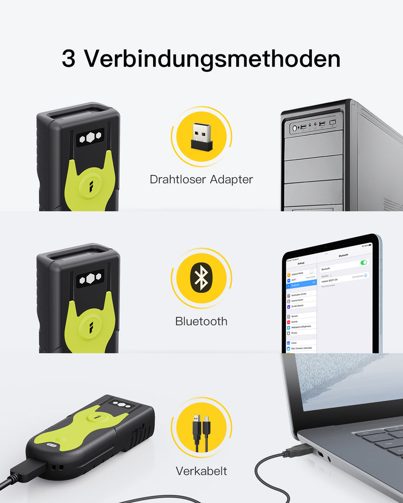 BCST-42 1D/2D Barcodescanner, Bluetooth 5.0, 40m Reichweite, Taschenscanner, Grün - Inateck Office DE