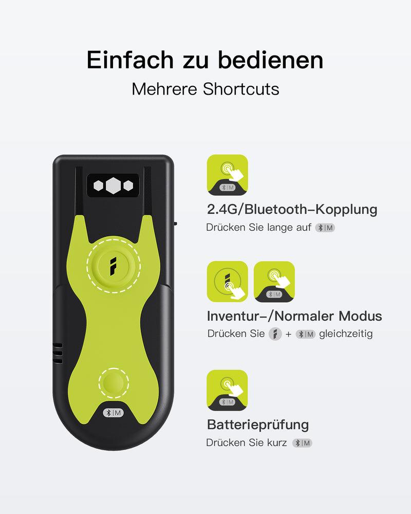BCST-42 1D/2D Barcodescanner, Bluetooth 5.0, 40m Reichweite, Taschenscanner, Grün - Inateck Office DE