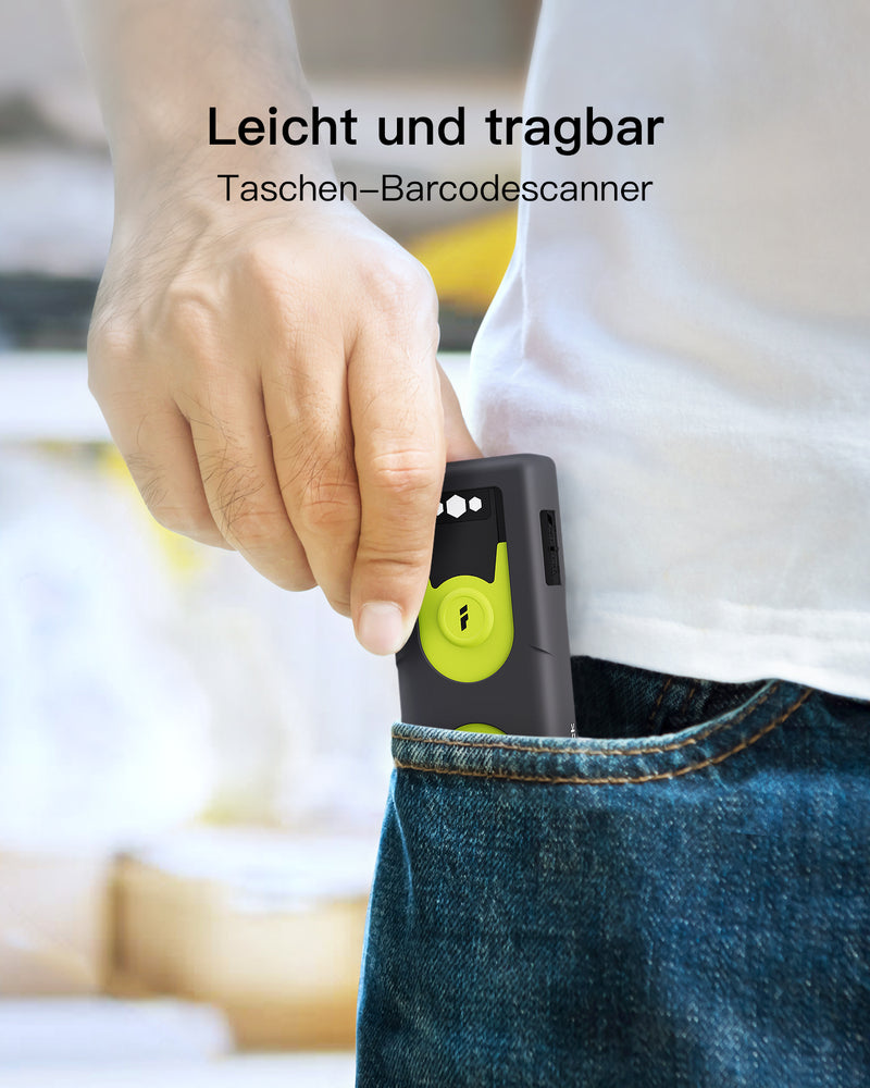 BCST-42 1D/2D Barcodescanner, Bluetooth 5.0, 40m Reichweite, Taschenscanner, Grün - Inateck Office DE