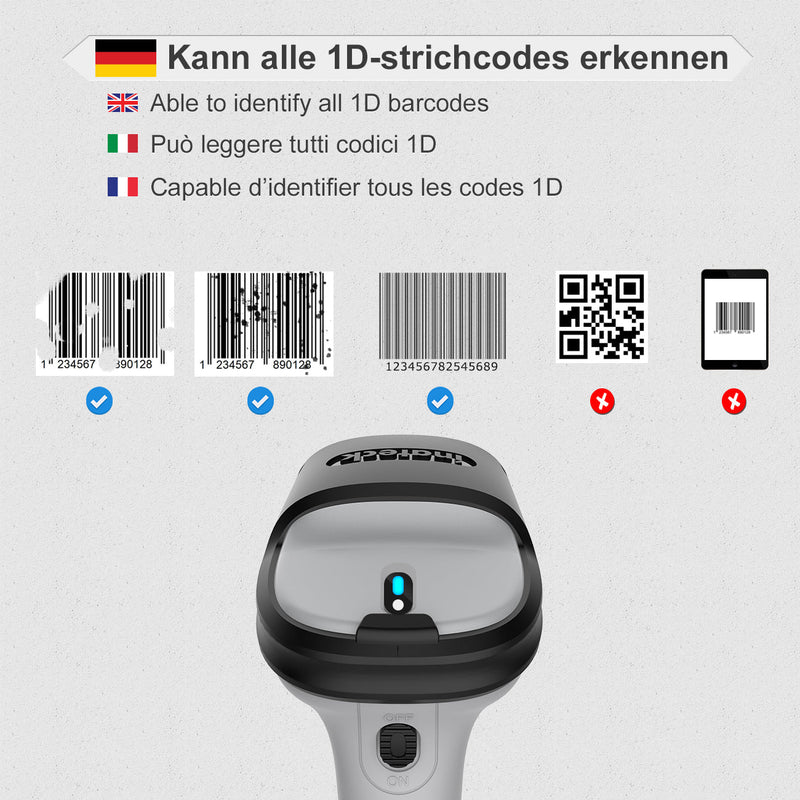 Inateck Lecteur de Code Barres 2D 1D QR sans Fil, Bluetooth 5.0, Scanner Codes sur l'écran avec Inateck Lecteur de Code Barres 2D 1D QR sans Fil, Bluetooth 5.0, Scanner Codes sur l'écran avec